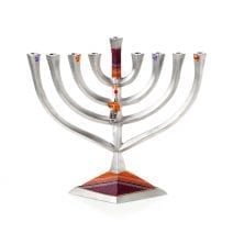 Rectangular Colorful Aluminium Hanukkah Menorah with Dreidel Charm
