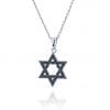 Sterling Silver Delicate Black Zircon Interlocking Star of David Necklace