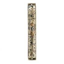 Cylindrical Brass Mezuzah Case Jerusalem Motif