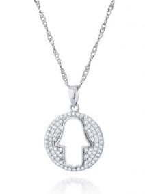 Sterling Silver Cut Out Hamsa Disc Pendant