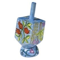 Yair Emanuel Sevivon Wooden Dreidel with Stand - Seven Species, Hanukkah Gift
