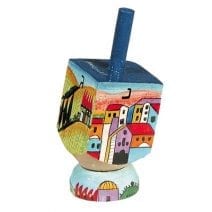 Yair Emanuel Sevivon Wooden Dreidel with Stand - Jerusalem , Hanukkah Gift