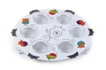 Hand Painted Stainless Steel Laser Cut Seder Plate - Rainbow Pomegranates