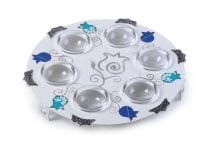 Hand Painted Stainless Steel Laser Cut Seder Plate - Blue Pomegranates