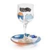 Glass Kiddush Cup with Jerusalem in Blue & Orange & Matching Plate