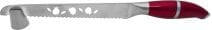Judaica Shabbat Pomegranate Challah Knife & Stand, Stainless Steel, Red Handle