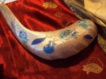 Judaica Shofar Ram Horn with Pomegranates& Blue Flowers