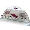 Judaica Arched Glass Hanukkah Menorah with a Big Stripe Lilac Pomegranate