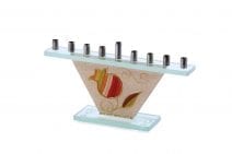Cone Glass Hanukkah Menorah with Bright Pomegranate