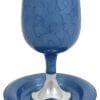 Judaica Shabbat Blue Pearl Aluminum Kiddush Cup and Matching Plate