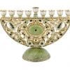 Judaica Jewled Green and White Half Round Hanukkah Menorah with Amber Crystals