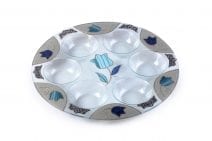 Passover Pessach Seder Plate with Blue and Silver Striped Tulips