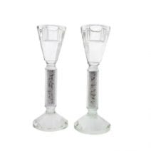 Shabbat Modern Style Pair of Crystal Candlesticks