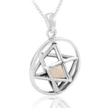 Kabbala Mystic Merkaba 3D Magen David Pendant with Circle and Calcite