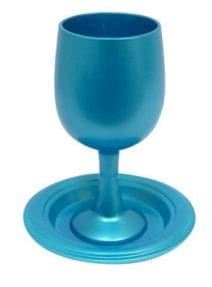 Anodized Aluminum Kiddush Cup with Plate Turquoise
