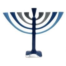 Judaica Enamel Hanukkah Menorah with Blue Shamash and Branches in Blue and Gray