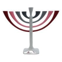 Judaica Enamel Hanukkah Menorah Silver Shamash and Branches in Red, Pink and Gray