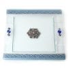 Lily Art Glass Matza Plate with Blue Floral Pattern