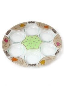 Lily Art Seder Plate with Colorful Flowers and Start of David in Green