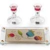 Lily Art Hand Made Painted Glass 3.9” Candlesticks and Tray Colorful Pomegranates