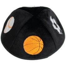 Judaica Black Velvet Kippah with Sport Motif Jewish