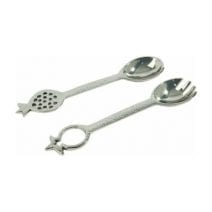 Yair Emanuel Nickel Salad Spoons Set Hammer work Pomegranates Israel Gift