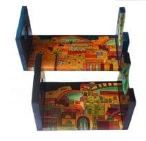Yair Emanuel Wooden Shofar Stand with Jerusalem Scene