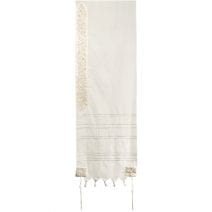 Tallit Wool Embroidered Atara & Corners White & Silver