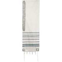 Embroidered Wool Tallit Jerusalem White & Blue
