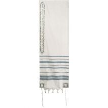 Yair Emanuel Tallit Wool Jerusalem Embroidered Atara & Corners in White & Gray