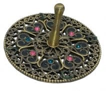 Jeweled Round Dreidel with Hearts - Brass