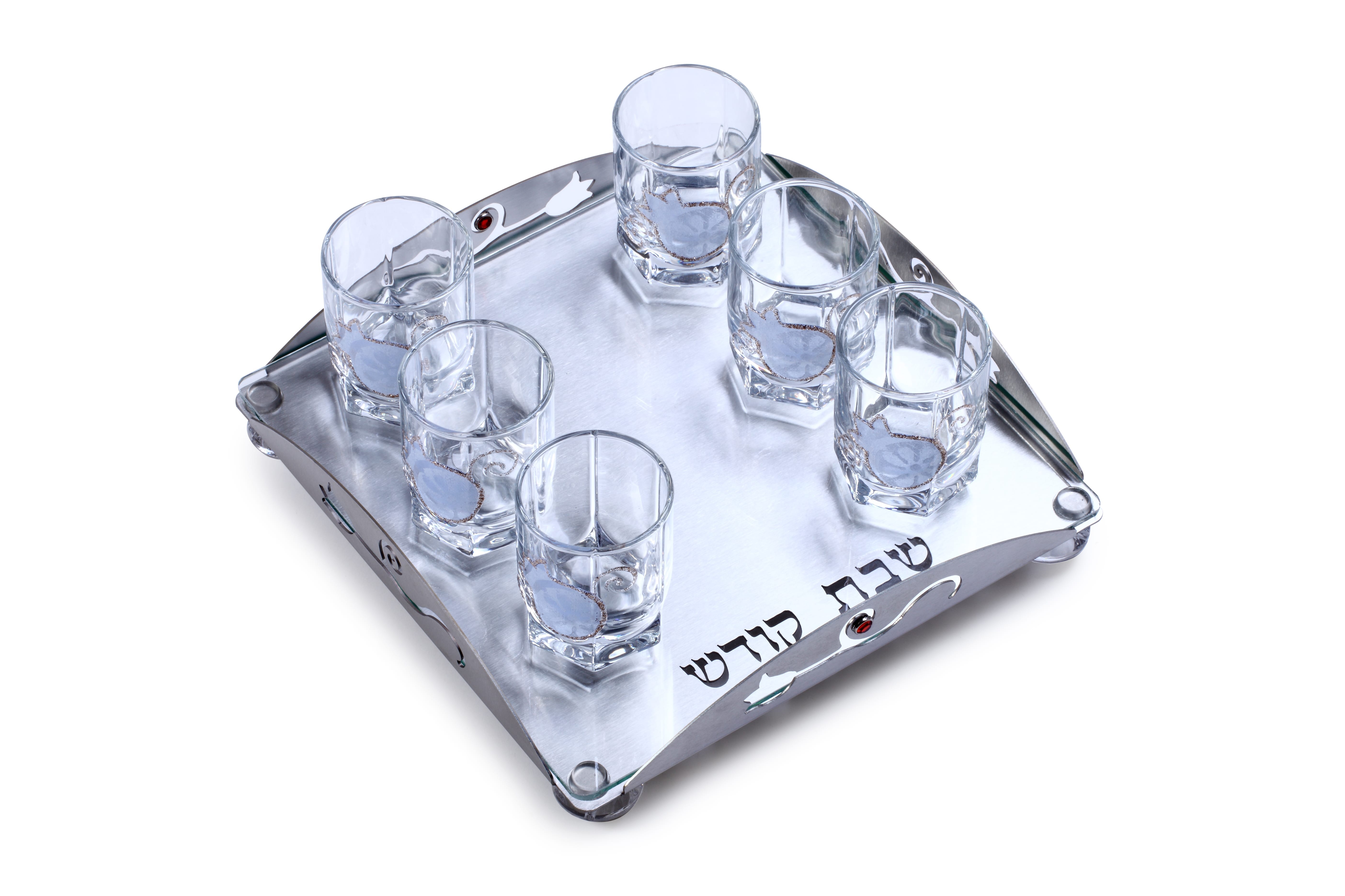 Wine Cup Set in Glass & Stainless Steel Blue Pomegranates Wine Cup Set in Glass & Stainless Steel Blue Pomegranates