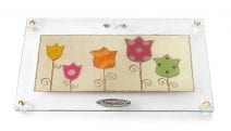Hand Made Painted Glass Challah Board with Fun Flowers