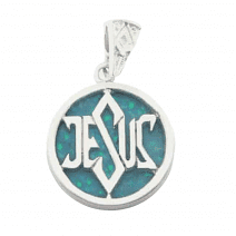 925 Silver Dark Blue Opal Jesus Necklace