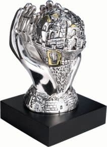 Jerusalem Globe in Hands - 925 Electroformed Silver Sculpture Figurine 
