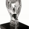 Jerusalem Globe Miniature Held by Two Hands – Electroformed Silver