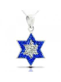  Star of David Pendant with White & Blue Zircon Stones