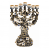 Jeweled 7 Branch Menorah Flowers 24K Gold Plated Turquoise and Blue Crystals