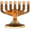 7 Branch Jerusalem Menorah Brown Enamel with Orange and Golden Undertones