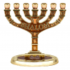 7 Branch Menorah with Brown Enamel & Golden Undertones "SHALOM"
