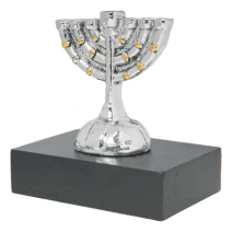 Silver Miniature Menorah – Golden Details