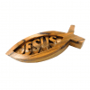 Hand Carved Solid Olive Wood Ichthys Fish Paperweight with Jesus Engraved