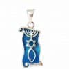 925 Silver Messianic Seal “ Grafted In” on Scroll Pendant - Blue Turquoise Enamel