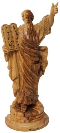 Olive Wood Handmade Statue of Moses with the Ten Commandments