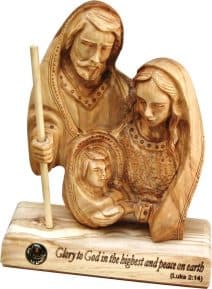 Hand Carved Holy Land Olive Wood Holy Family table Plaque. Holy Land gift