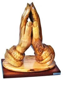Olive Wood Praying Hands with Base Statue