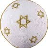 Knitted White Cotton Gold Stars of David Kippah - Holy Land Gift