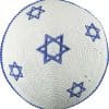 Knitted White Cotton Blue Stars of David Kippah - Holy Land Gift