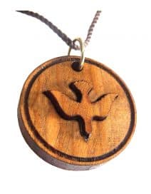 Holy Spirit Pendant Hand Made laser Engraved Olive Wood