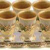 eweled Jerusalem Set of 6 Kiddush/Liqueur Cups & Tray 24K Gold Plated Ivory & Amber Crystals